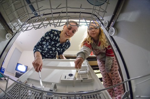 Load a dishwasher